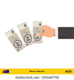 Throwing three  Australian dollar. Australian dollar banknote.