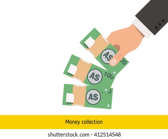 Throwing three australian dollar. Australian dollar banknote.