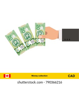 Throwing three Canadian dollar. Canadian dollar banknote.