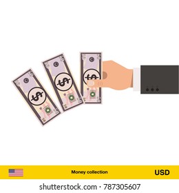 Throwing three Dollar. Dollar banknote.
