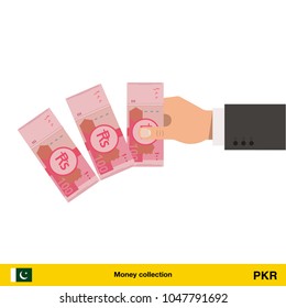 Throwing three Pakistan rupee. Pakistan rupee banknote.

