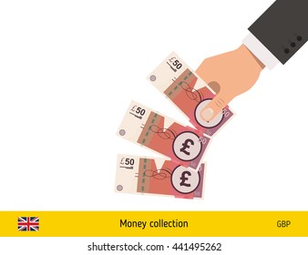 Throwing three pound. British pound banknote.