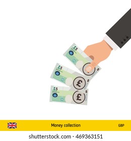 Throwing three pound. British pound banknote.