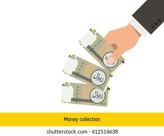 Throwing three rial. Iranian rial banknote.