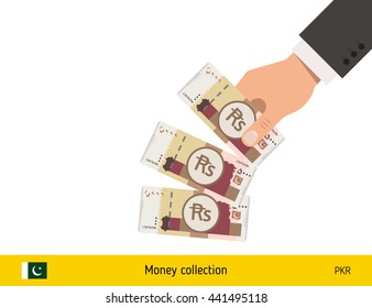 Throwing three rupee. Pakistani rupee banknote.