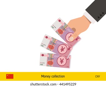 Throwing three yuan. Chinese yuan banknote.