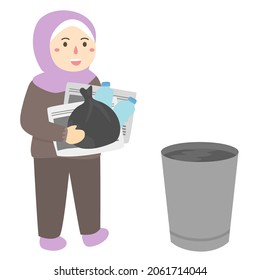 Throwing Trash Bags Into Container