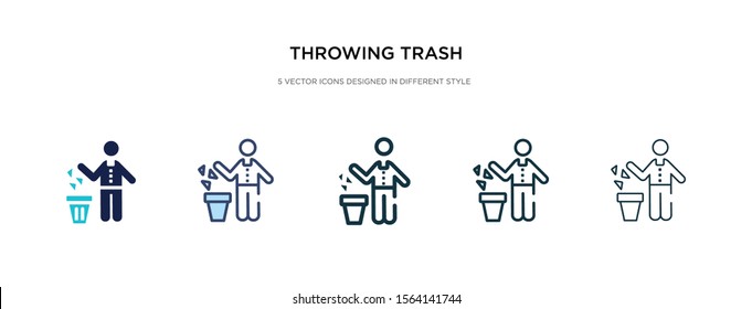 throwing trash icon in different style vector illustration. two colored and black throwing trash vector icons designed in filled, outline, line and stroke style can be used for web, mobile, ui