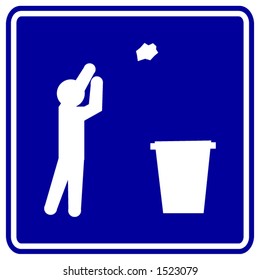 throwing trash as if making a basketball shot blue sign