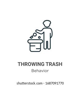 Throwing trash outline vector icon. Thin line black throwing trash icon, flat vector simple element illustration from editable behavior concept isolated stroke on white background