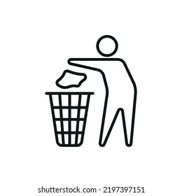 Throwing trash vector icon - Editable stroke