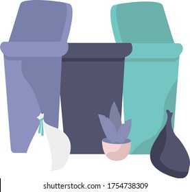 Throwing Trash Waste Into Containers and Recycling Plastic, Paper or other Rubbish Garbage. Flat Vector Illustration