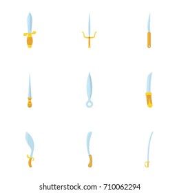 Throwing weapons icons set. Cartoon set of 9 throwing weapons vector icons for web isolated on white background