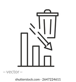 thrown garbage, decrease waste icon, reducing discarded garbage, reduce waste icon, reduce thin line symbol on white background - editable stroke vector illustration eps10