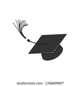 Thrown up Graduation Hat, square academic cap, mortarboard, headgear for students graduating from college or university. Vector illustration isolated on a white background.