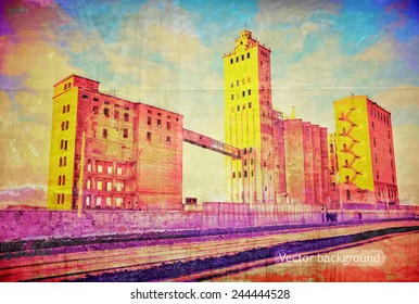 The thrown old factory, grunge texture, vector background