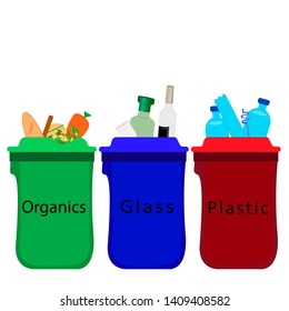  Throws trash into a container, sorting trash. Isolated Vector Illustration