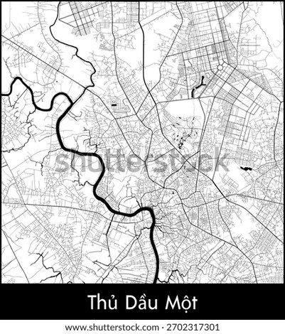 Thu Dau Mot city map, Vietnam - Topographic vector map poster