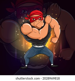 The thug with the big muscle esport logo design of illustration