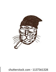 Thug cat smoking, hip hop, rap, sticker, t shirt , card, gangster