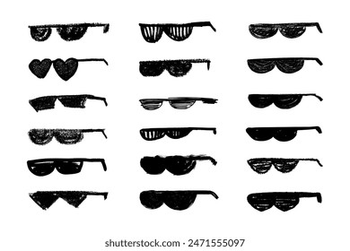 Thug glasses. Graffiti grunge black sunglasses, thug life glasses set, brush scribble elements