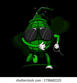Thug green Grenade Cartoon Vector