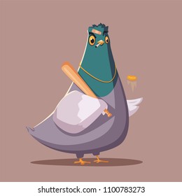 Thug life. Bandit pigeon. Criminal character. Cartoon vector illustration