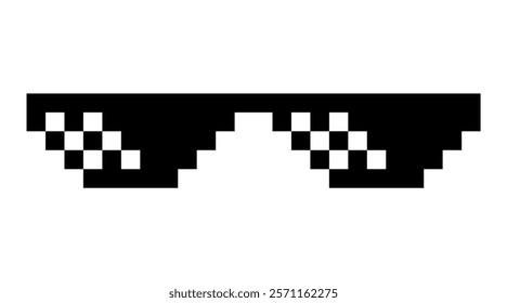 Thug Life glasses. Classic black pixel sunglasses with a retro aesthetic, popularized by internet memes and pixel art style, representing humor and digital expression. for banners, digital creations