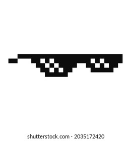 Thug life iconic sun glasses pixel art symbol. Vector illustration of the deal with it meme concept 