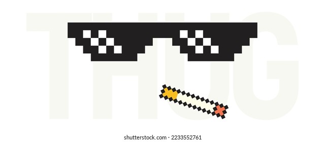 Thug Life. Meme Glasses smoking. Isolated Vector Illustration.