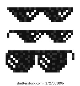 Thug life meme pixel glasses icon. Sunglasses hip hop joke icon prank thug life. Vector illustration.