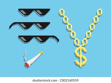thug life meme sunglasses collectiom. Vector illustration. 