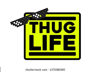 thug life yellow square style sticker, isolated, like a boss