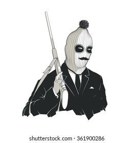 thug in mask with shotgun