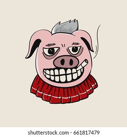 Thug Piggy character is smoking, vector illustration.