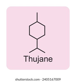 Thujane skeletal structure diagram.Monoterpene ketone compound molecule scientific illustration on pink background.