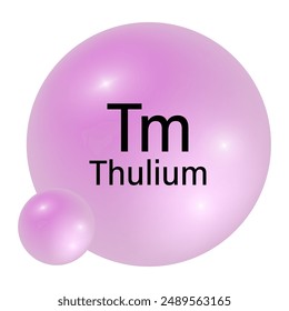 Thulium element icon. Shiny pink sphere. Tm periodic symbol. Vector illustration.