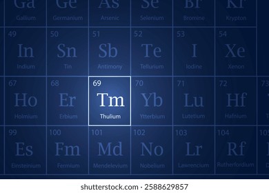 Thulium highlighted element in periodic table with glowing effect