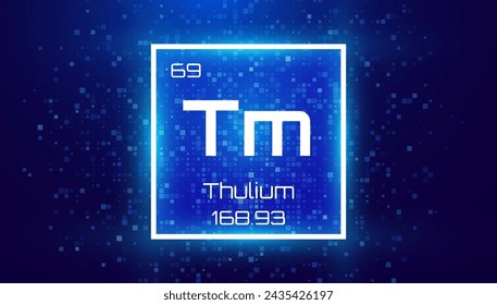 Thulium. Periodic Table Element with Symbol Tm. Chemical Element Card with Number and Atomic Weight. Design for Education, Lab, Science Class. Vector Illustration.