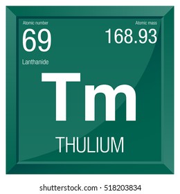 Thulium symbol. Element number 69 of the Periodic Table of the Elements - Chemistry - Square frame with green background