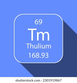 Thulium symbol with long shadow design. Chemical element of the periodic table. Vector illustration.