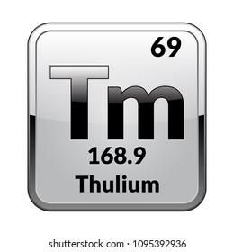 Thulium symbol.Chemical element of the periodic table on a glossy white background in a silver frame.Vector illustration.