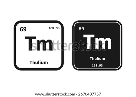 Thulium, Tm, chemical periodic table element icon. The chemical element of the periodic table. Icon with molar mass and atomic number for lab, science or chemistry class.