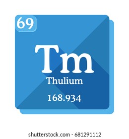 Thulium (Tm) - element of the periodic table. Vector illustration in flat style with modern long shadow.