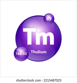 Thulium (Tm) icon structure  chemical element round shape circle purple. 3D Illustration vector. Chemical element of periodic table Sign with atomic number. Study in science for education. 