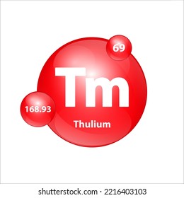 Thulium (Tm) icon structure chemical element round shape circle red easily.  Chemical element of periodic table Sign with atomic number. Study in science for education. 3D Illustration vector.