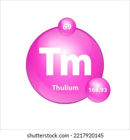 Thulium (Tm) Symbol Struktur chemischen Element rund Form Kreis Pink. 3D-Illustrationsvektor. Chemisches Element der periodischen Tabelle Zeichen mit Atomnummer. Studium der Wissenschaft für Bildung. 