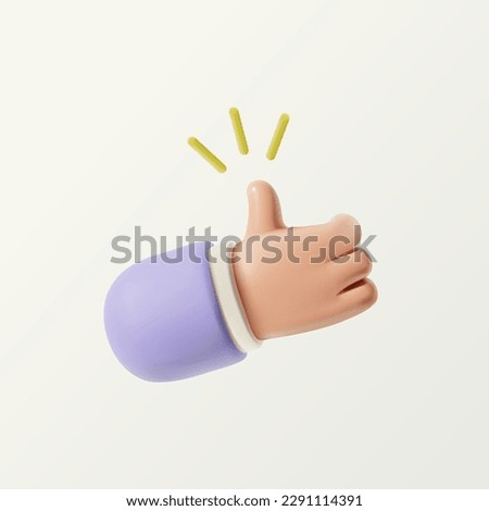 Thumb up 3D cartoon icon isolated on white background.