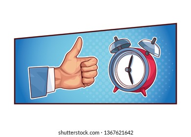 thumb up and alarm clock pop art