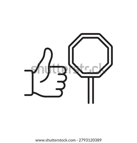 Thumb up approval and stop sign line icon with approval agreement decision